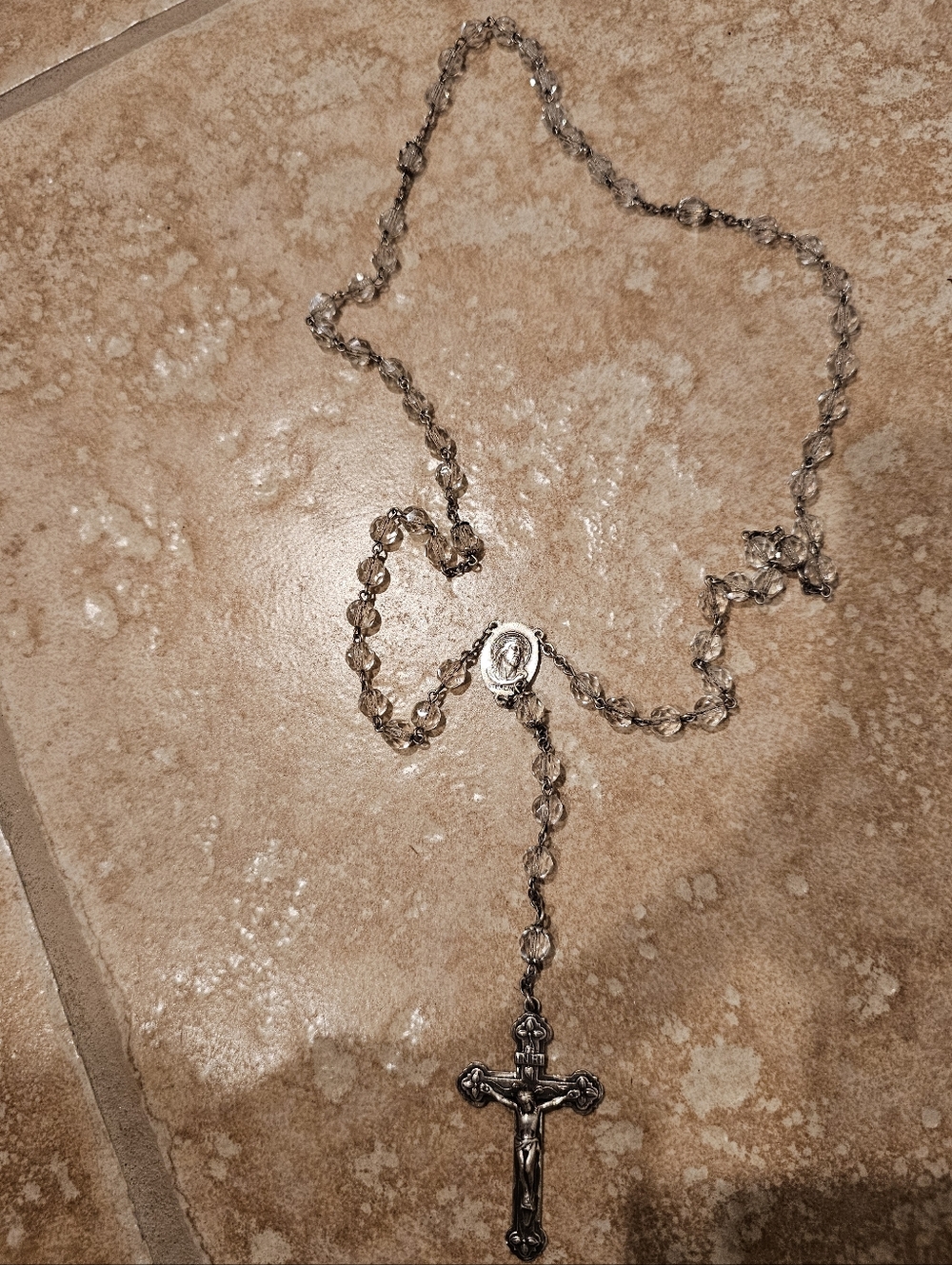 Vintage Crystal Beaded Sterling Cross Rosary